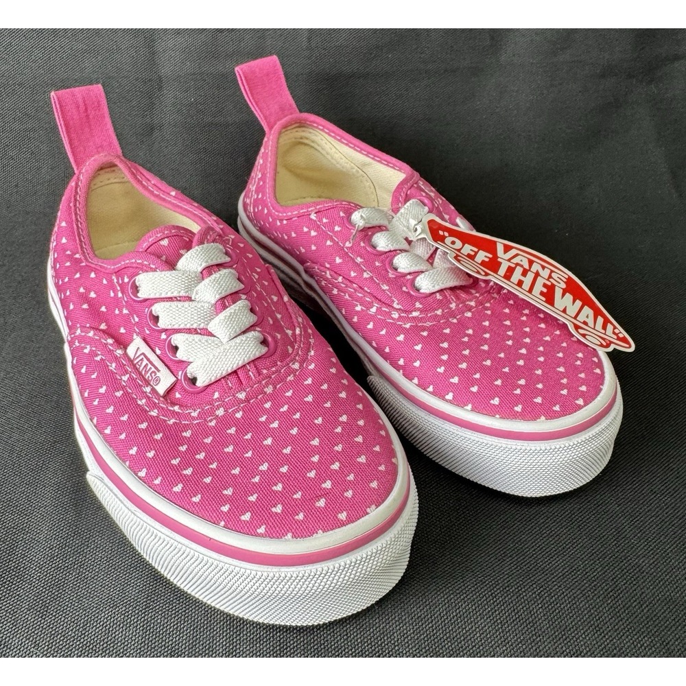 VANS Classic Pink With White Heart Bows Little Girls Shoes U.S. Kids 11.5